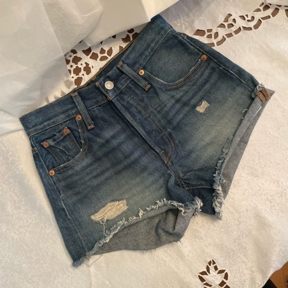 Levi’s 501 Highrise Blue Denim Shorts Cotton Size 23 - Picture 9 of 13